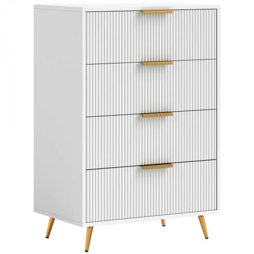 Cómoda de Dormitorio Moderno con 4 Cajones Frentes con Diseño Ondulado Anti-vuelco 60x40x90 cm Blanco [8]