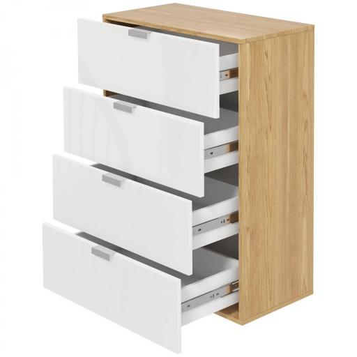 Cómoda con 4 Cajones de Alto Brillo Cajonera de Madera para Dormitorio Salón Oficina 70x35x92 cm Blanco y Natural [9]