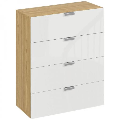 Cómoda con 4 Cajones de Alto Brillo Cajonera de Madera para Dormitorio Salón Oficina 70x35x92 cm Blanco y Natural [8]