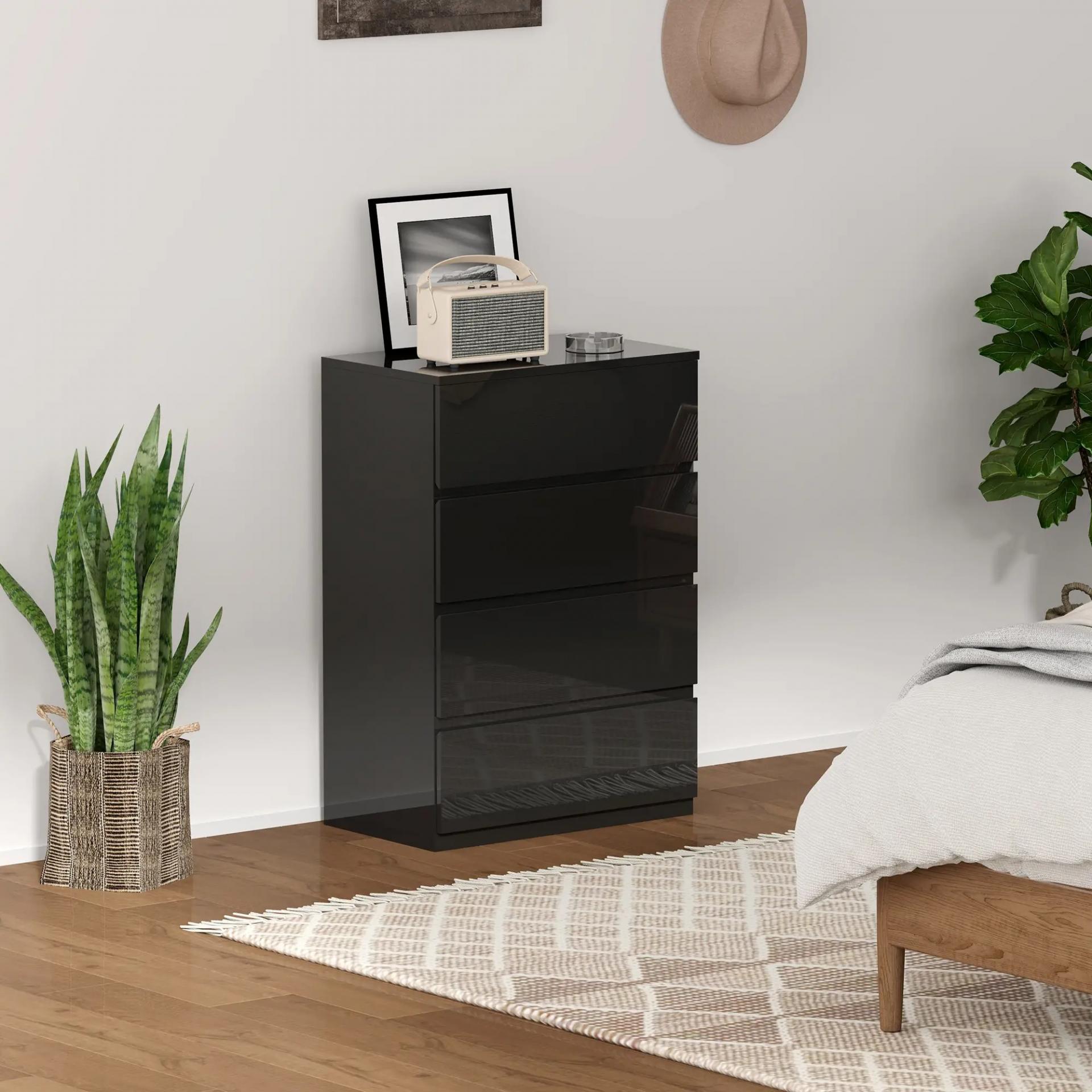 Cómoda con 4 Cajones Cajonera de Estilo Moderno para Dormitorio Entrada Salón 55x34x80 cm Negro