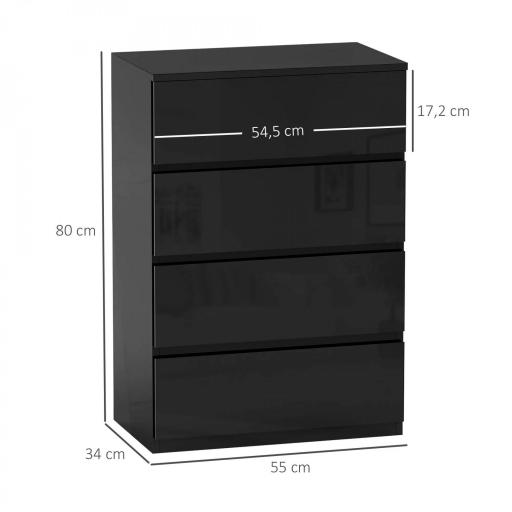 Cómoda con 4 Cajones Cajonera de Estilo Moderno para Dormitorio Entrada Salón 55x34x80 cm Negro [1]