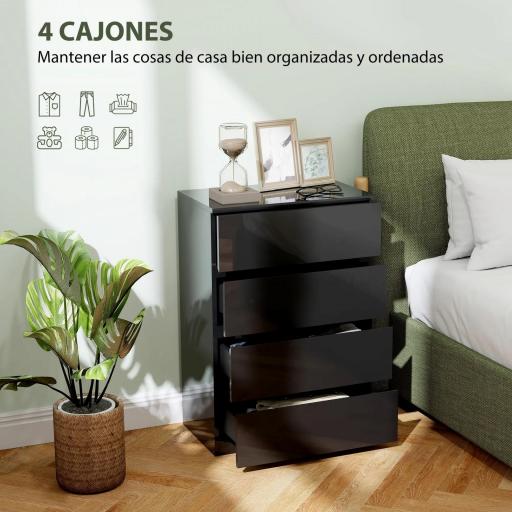 Cómoda con 4 Cajones Cajonera de Estilo Moderno para Dormitorio Entrada Salón 55x34x80 cm Negro [3]