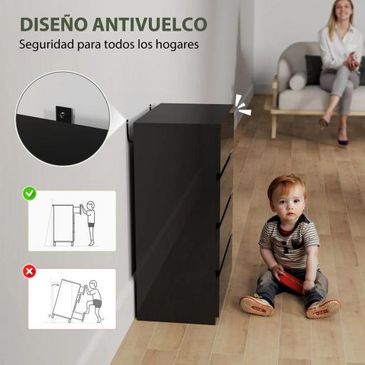 Cómoda con 4 Cajones Cajonera de Estilo Moderno para Dormitorio Entrada Salón 55x34x80 cm Negro [4]