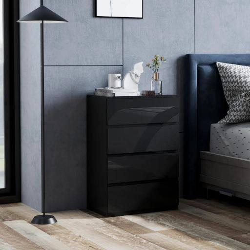 Cómoda con 4 Cajones Cajonera de Estilo Moderno para Dormitorio Entrada Salón 55x34x80 cm Negro [2]