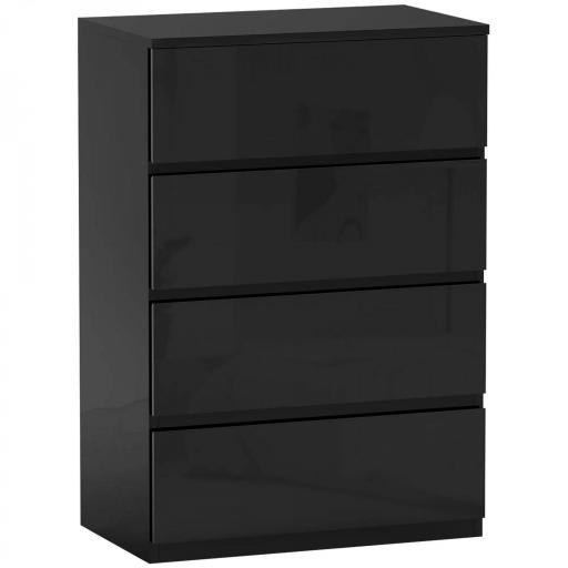 Cómoda con 4 Cajones Cajonera de Estilo Moderno para Dormitorio Entrada Salón 55x34x80 cm Negro [10]