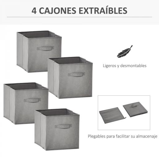 Estantería para Libros de 8 Cubos Librería Modular con 4 Cajones Extraíbles de Tela no Tejida para Oficina Estudio Dormitorio 61,5x30x121,6 cm Blanco y Gris [2]