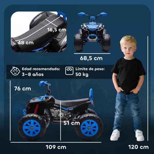 Quad Eléctrico para Niños de 3-8 Años 24V con 2 Motores Velocidad hasta 6,5 km/h Ruedas con Suspensión Azul [2]