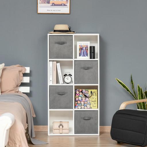 Estantería para Libros de 8 Cubos Librería Modular con 4 Cajones Extraíbles de Tela no Tejida para Oficina Estudio Dormitorio 61,5x30x121,6 cm Blanco y Gris [5]