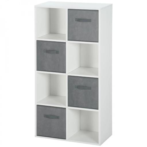 Estantería para Libros de 8 Cubos Librería Modular con 4 Cajones Extraíbles de Tela no Tejida para Oficina Estudio Dormitorio 61,5x30x121,6 cm Blanco y Gris [8]