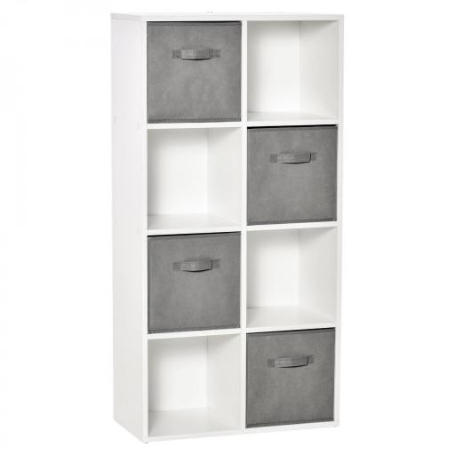 Estantería para Libros de 8 Cubos Librería Modular con 4 Cajones Extraíbles de Tela no Tejida para Oficina Estudio Dormitorio 61,5x30x121,6 cm Blanco y Gris [9]