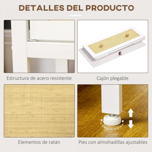 Cómoda Estilo Cannage con 6 Cajones de Tela Plegables y Extraíbles para Dormitorio Salón 120x30x83 cm Blanco [6]