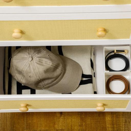 Cómoda Estilo Cannage con 6 Cajones de Tela Plegables y Extraíbles para Dormitorio Salón 120x30x83 cm Blanco [5]