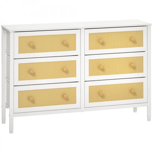 Cómoda Estilo Cannage con 6 Cajones de Tela Plegables y Extraíbles para Dormitorio Salón 120x30x83 cm Blanco [7]