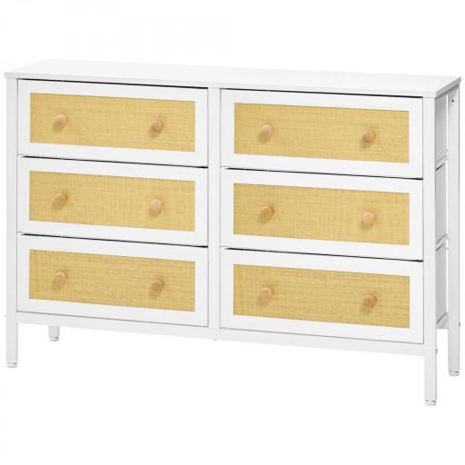 Cómoda Estilo Cannage con 6 Cajones de Tela Plegables y Extraíbles para Dormitorio Salón 120x30x83 cm Blanco [8]