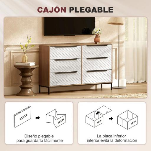 Cómoda con 6 Cajones de Tela Frentes con Patrón de Diamante para Salón Oficina Vestidor Natural y Blanco [4]
