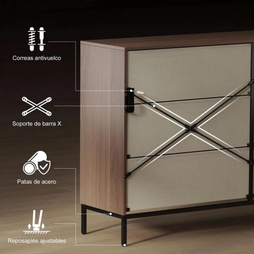 Cómoda con 6 Cajones de Tela Frentes con Patrón de Diamante para Salón Oficina Vestidor Natural y Blanco [6]