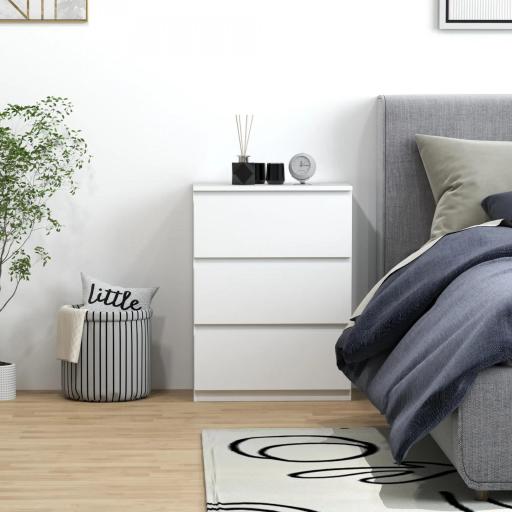 Cómoda con 3 Cajones Cómoda de Dormitorio Moderno con Diseño Anti-vuelco 55x34x75 cm Blanco Brillo [3]