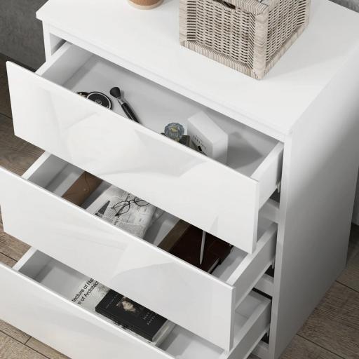 Cómoda con 3 Cajones Cómoda de Dormitorio Moderno con Diseño Anti-vuelco 55x34x75 cm Blanco Brillo [6]