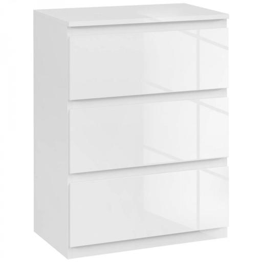 Cómoda con 3 Cajones Cómoda de Dormitorio Moderno con Diseño Anti-vuelco 55x34x75 cm Blanco Brillo [9]