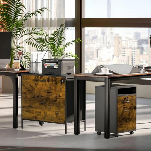 Cajonera de Oficina con 2 Cajones Cajonera para Archivadores con Cerradura y Carpetas Colgantes 80x39x73,5 cm Marrón [7]