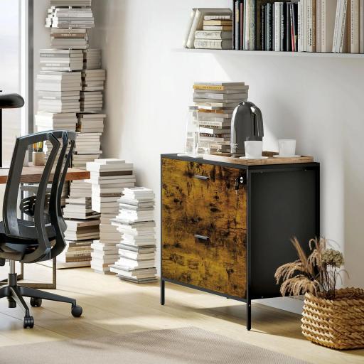Cajonera de Oficina con 2 Cajones Cajonera para Archivadores con Cerradura y Carpetas Colgantes 80x39x73,5 cm Marrón [2]