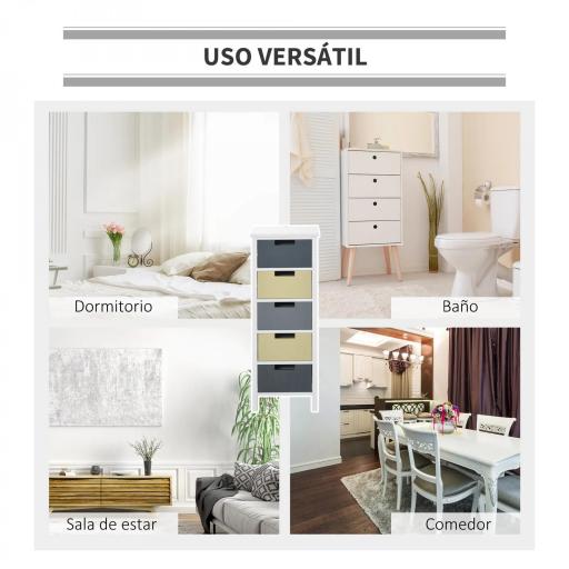 Cómoda de Madera con 5 Cajones Cajonera Auxiliar de Almacenaje con Patas Elevadas Estilo Moderno para Dormitorio Salón Baño 35x28x90,5 cm Multicolor [5]