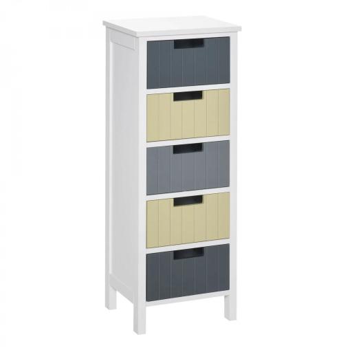 Cómoda de Madera con 5 Cajones Cajonera Auxiliar de Almacenaje con Patas Elevadas Estilo Moderno para Dormitorio Salón Baño 35x28x90,5 cm Multicolor [9]