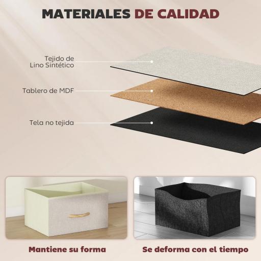 Cajonera de Tela Cómoda con 8 Cajones 4 Bolsillos Laterales 2 Ganchos y Estructura de Acero Beige [6]
