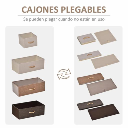 Cómoda para Dormitorio con 5 Cajones Plegables Parte Superior de Madera y Marco Metálico 58x29x99 cm Multicolor [6]
