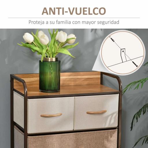 Cómoda para Dormitorio con 5 Cajones Plegables Parte Superior de Madera y Marco Metálico 58x29x99 cm Multicolor [2]