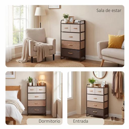Cómoda para Dormitorio con 5 Cajones Plegables Parte Superior de Madera y Marco Metálico 58x29x99 cm Multicolor [5]