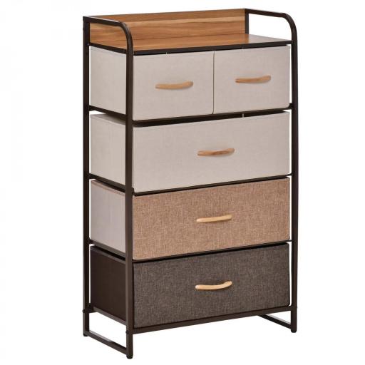 Cómoda para Dormitorio con 5 Cajones Plegables Parte Superior de Madera y Marco Metálico 58x29x99 cm Multicolor [8]