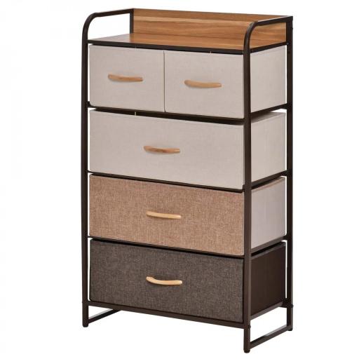 Cómoda para Dormitorio con 5 Cajones Plegables Parte Superior de Madera y Marco Metálico 58x29x99 cm Multicolor [9]