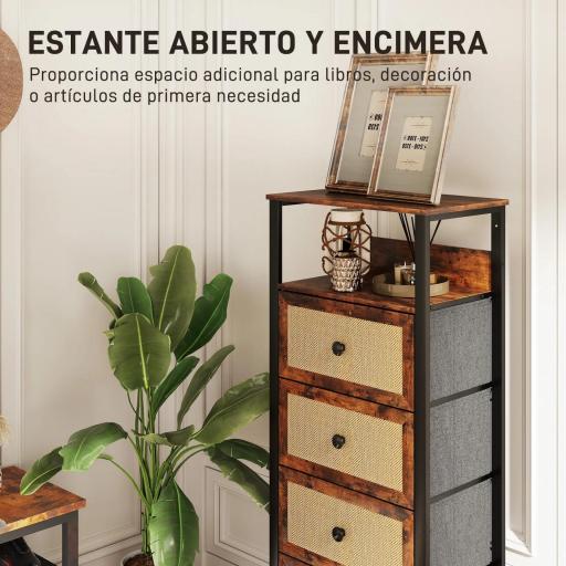 Cómoda para Dormitorio con 4 Cajones con Frentes de Ratán Compartimiento y Marco de Acero 50x30x126 cm Marrón Rústico [2]
