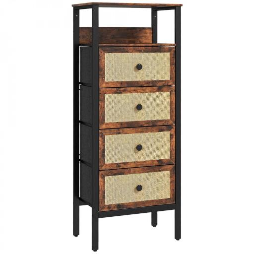 Cómoda para Dormitorio con 4 Cajones con Frentes de Ratán Compartimiento y Marco de Acero 50x30x126 cm Marrón Rústico [9]