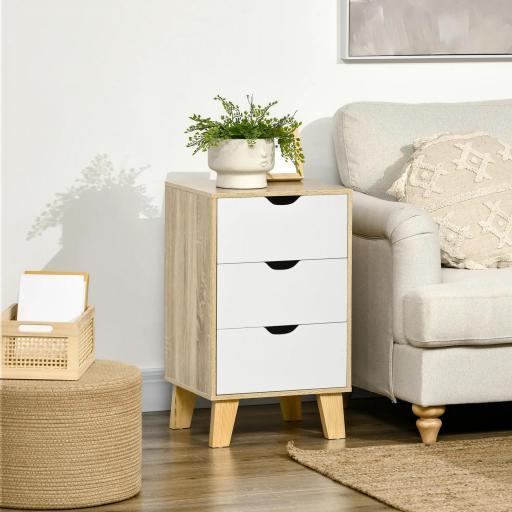 Cajonera con 3 Cajones y Base Elevada para Dormitorio Salón Pasillo de Estilo Moderno 40x35x68,5 cm Natural [0]