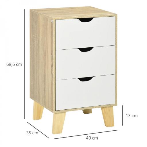 Cajonera con 3 Cajones y Base Elevada para Dormitorio Salón Pasillo de Estilo Moderno 40x35x68,5 cm Natural [1]