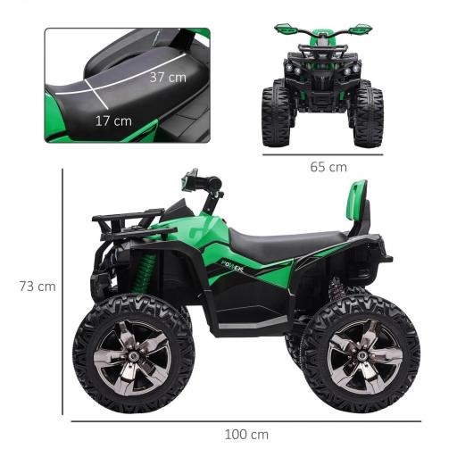 Quad Eléctrico 12V para Niños +3 Años con 2 Motores Faros Música Neumáticos de Suspensión Botones Avance y Retroceso Vehículo Eléctrico a Batería 100x65x73 cm Verde [8]