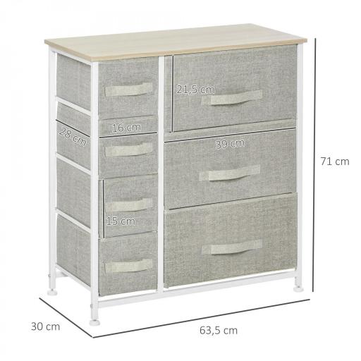 Cómoda con 7 Cajones de Tela, Cómoda para Dormitorio, Marco de Acero, Cajonera para Salón, Oficina, Vestidor, Gris [1]