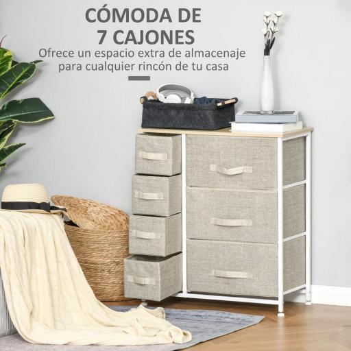 Cómoda con 7 Cajones de Tela, Cómoda para Dormitorio, Marco de Acero, Cajonera para Salón, Oficina, Vestidor, Gris [4]