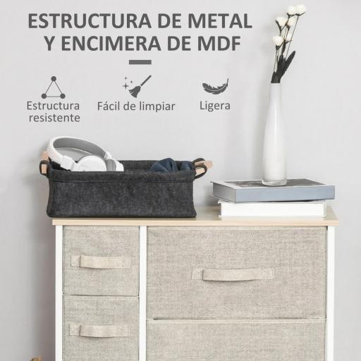 Cómoda con 7 Cajones de Tela, Cómoda para Dormitorio, Marco de Acero, Cajonera para Salón, Oficina, Vestidor, Gris [3]