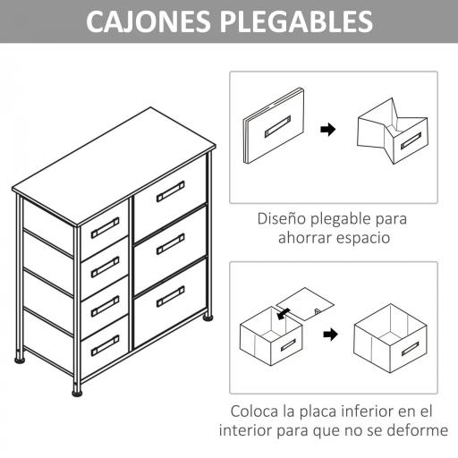 Cómoda con 7 Cajones de Tela, Cómoda para Dormitorio, Marco de Acero, Cajonera para Salón, Oficina, Vestidor, Gris [5]