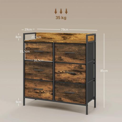 Cómoda con 6 Cajones Plegables Cajonera de Tela con Estructura de Acero Estilo Industrial 79x29x85 cm Marrón Rústico [1]