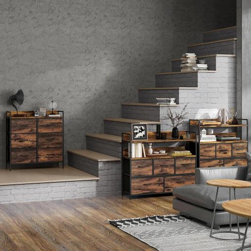 Cómoda con 6 Cajones Plegables Cajonera de Tela con Estructura de Acero Estilo Industrial 79x29x85 cm Marrón Rústico [6]