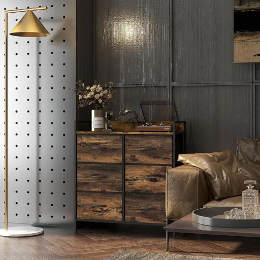 Cómoda con 6 Cajones Plegables Cajonera de Tela con Estructura de Acero Estilo Industrial 79x29x85 cm Marrón Rústico [3]