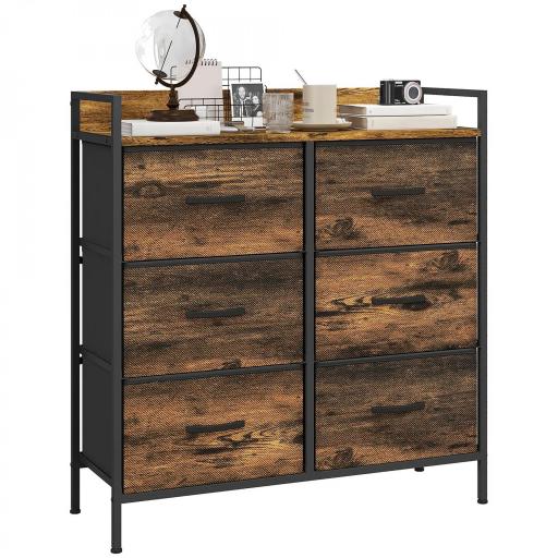 Cómoda con 6 Cajones Plegables Cajonera de Tela con Estructura de Acero Estilo Industrial 79x29x85 cm Marrón Rústico [8]