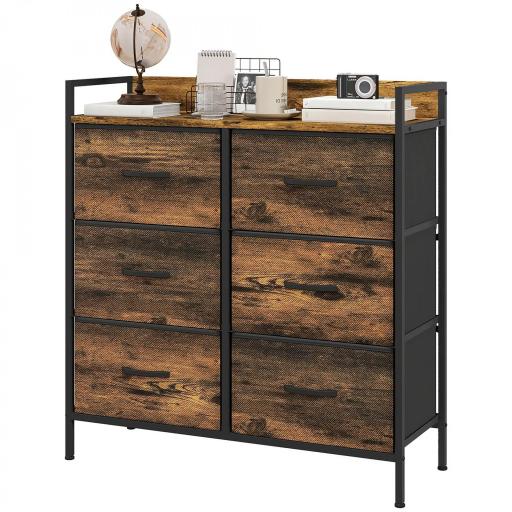 Cómoda con 6 Cajones Plegables Cajonera de Tela con Estructura de Acero Estilo Industrial 79x29x85 cm Marrón Rústico [9]