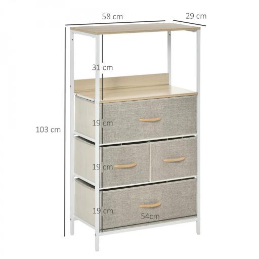 Cómoda Mueble de Almacenamiento cómoda 4 cajones Extraíbles 1 estante 58x29x103 cm Gris Blanco [1]
