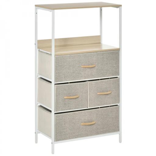 Cómoda Mueble de Almacenamiento cómoda 4 cajones Extraíbles 1 estante 58x29x103 cm Gris Blanco [6]