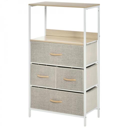 Cómoda Mueble de Almacenamiento cómoda 4 cajones Extraíbles 1 estante 58x29x103 cm Gris Blanco [4]